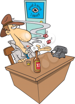 Royalty Free Clipart Image of a Detective at a Desk