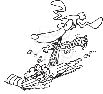 Royalty Free Clipart Image of a Dog on a Toboggan