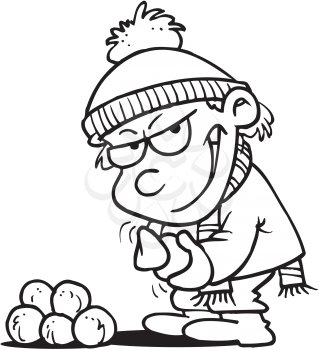 Royalty Free Clipart Image of a Boy With Snowballs