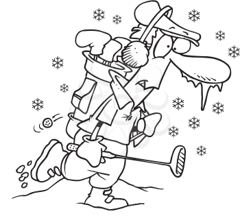 Royalty Free Clipart Image of a Golfer in the Snow