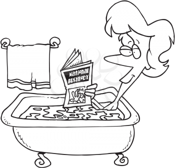 Royalty Free Clipart Image of a Woman Reading a Tabloid in a Tub