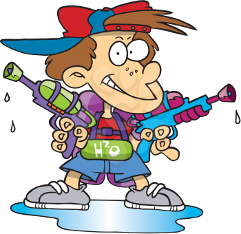 Royalty Free Clipart Image of a Child With Water Soakers
