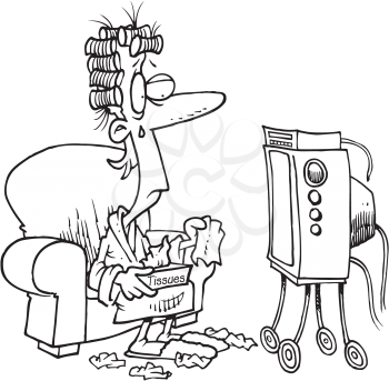 Royalty Free Clipart Image of a Woman Watching TV and Crying