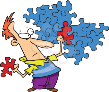 Royalty Free Clipart Image of a Man Solving a Puzzle