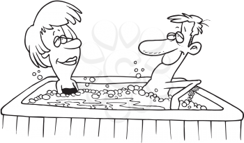 Royalty Free Clipart Image of a Couple Relaxing in a Hot Tub