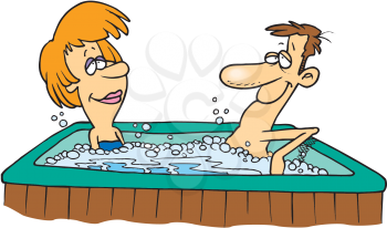 Royalty Free Clipart Image of a Couple in a Hot Tub