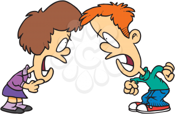 Royalty Free Clipart Image of Two Children Fighting