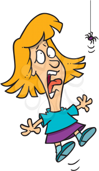 Royalty Free Clipart Image of a Girl Frightened by a Spider