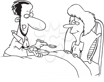 Royalty Free Clipart Image of a Man Feeding a Woman in Bed