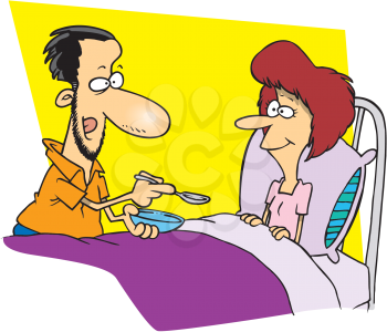 Royalty Free Clipart Image of a Man Feeding a Woman in Bed