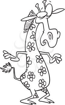 Royalty Free Clipart Image of a Giraffe Spotted With Flowers