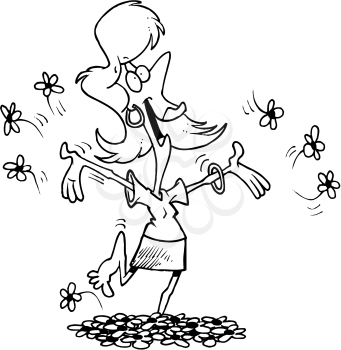 Royalty Free Clipart Image of a Woman Playing Barefoot in Flowers