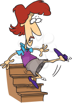 Royalty Free Clipart Image of a Woman Falling Down the Stairs