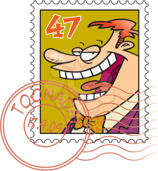 Royalty Free Clipart Image of a Man on a Stamp