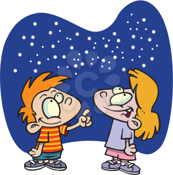 Royalty Free Clipart Image of Children Looking at Stars