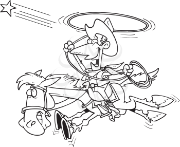 Royalty Free Clipart Image of a Cowboy Lassoing a Star