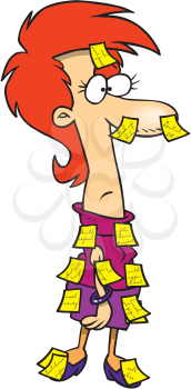 Royalty Free Clipart Image of a Woman Covered in Sticky Notes