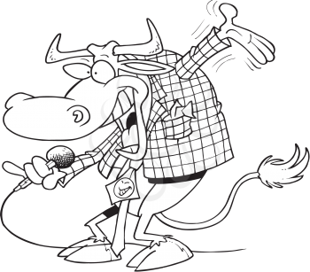 Royalty Free Clipart Image of a Cow With a Microphone