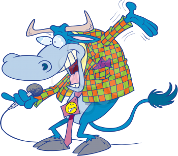 Royalty Free Clipart Image of a Cow With a Microphone