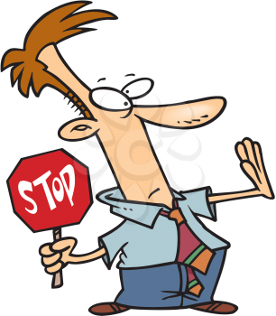 Royalty Free Clipart Image of a Man Holding a Stop Sign