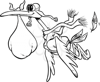 Royalty Free Clipart Image of a Stork With a Bag
