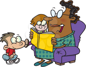Royalty Free Clipart Image of a Woman Reading to Children