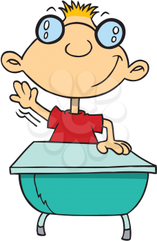 Royalty Free Clipart Image of a Student Raising His Hand