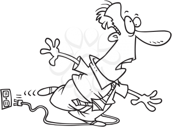 Royalty Free Clipart Image of a Man Tripping Over an Electrical Cord