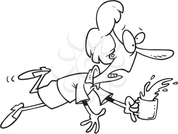 Royalty Free Clipart Image of a Woman Stumbling With a Cup of Coffee