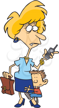 Royalty Free Clipart Image of a Working Mom and Child