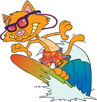 Royalty Free Clipart Image of a Surfing Cat