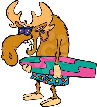 Royalty Free Clipart Image of a Moose With a Surfboard