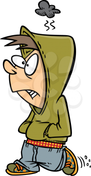 Royalty Free Clipart Image of a
Surly Boy in a Hooded Sweatshirt
