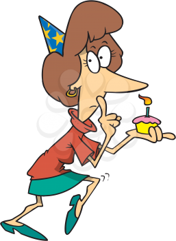Royalty Free Clipart Image of a Woman Holding a Surprise Birthday Cupcake