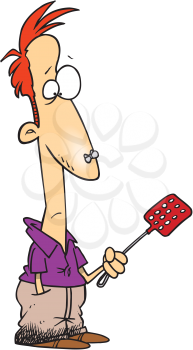 Royalty Free Clipart Image of a Man With a Fly Swatter