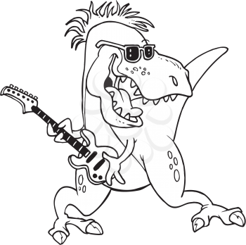 Royalty Free Clipart Image of a T-Rex Playing Guitar