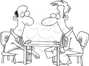 Royalty Free Clipart Image of Men Passing an Envelope Under a Table