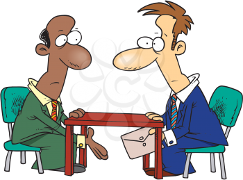 Royalty Free Clipart Image of Men Passing an Envelope Under a Table