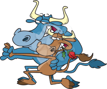Royalty Free Clipart Image of a Cow and Bull Dancing the Tango