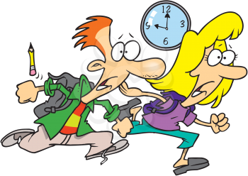 Royalty Free Clipart Image of a Couple Running Late
