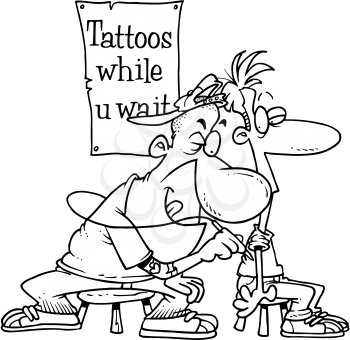 Royalty Free Clipart Image of a Man Getting a Tattoo