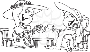 Royalty Free Clipart Image of Girls Having a Tea Party
