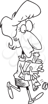 Royalty Free Clipart Image of a Woman With a Ripped Shopping Bag