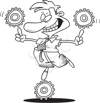 Royalty Free Clipart Image of a Man Balancing Cogs