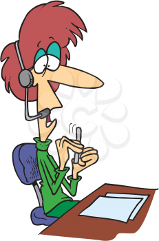 Royalty Free Clipart Image of a Telemarketer Filing Her Nails