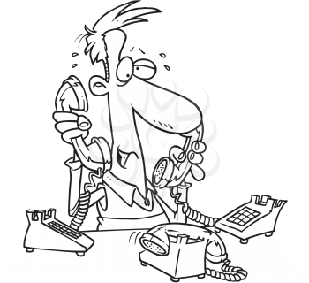 Royalty Free Clipart Image of a Man With Telephones