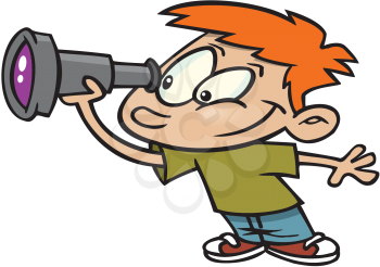 Royalty Free Clipart Image of a Boy With a Telescope