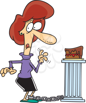 Royalty Free Clipart Image of a Woman Tempted by a Piece of Cake