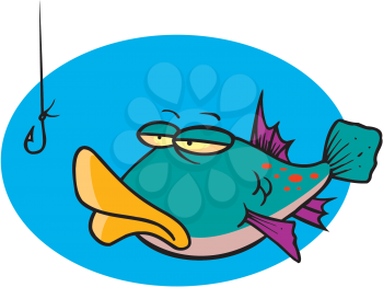 Royalty Free Clipart Image of a Fish and a Hook