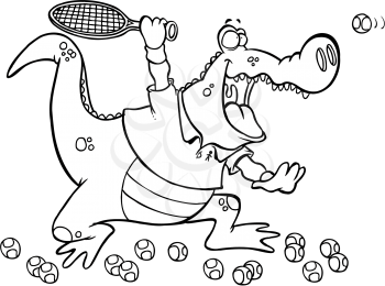 Royalty Free Clipart Image of an Alligator Playing Tennis